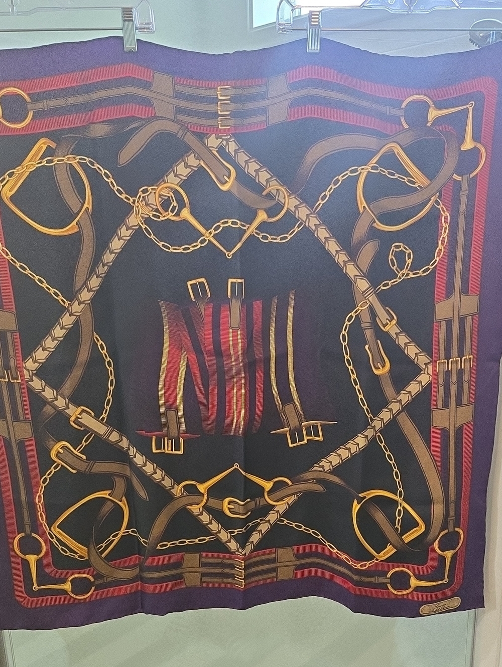 Ralph Lauren Purple Red Accent Silk Scarf